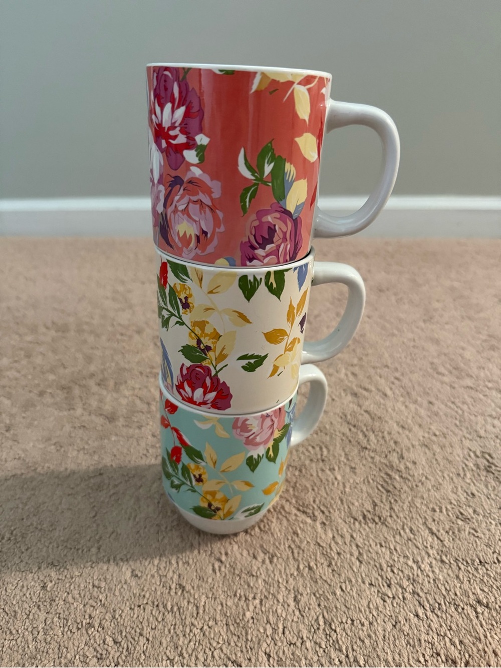 Boston Warehouse Trading Corp | Floral Ceramic Stackable Mugs Set of 3